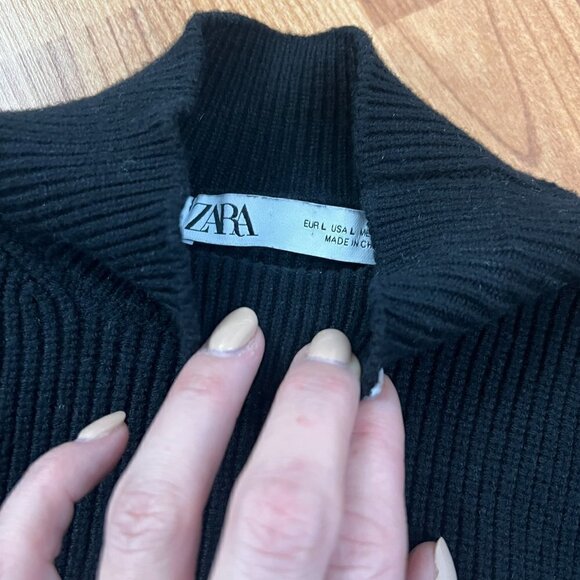 Zara Knit Black Cropped Puff Bishop Sleeve Sweater Sz S Small - Picture 5 of 9